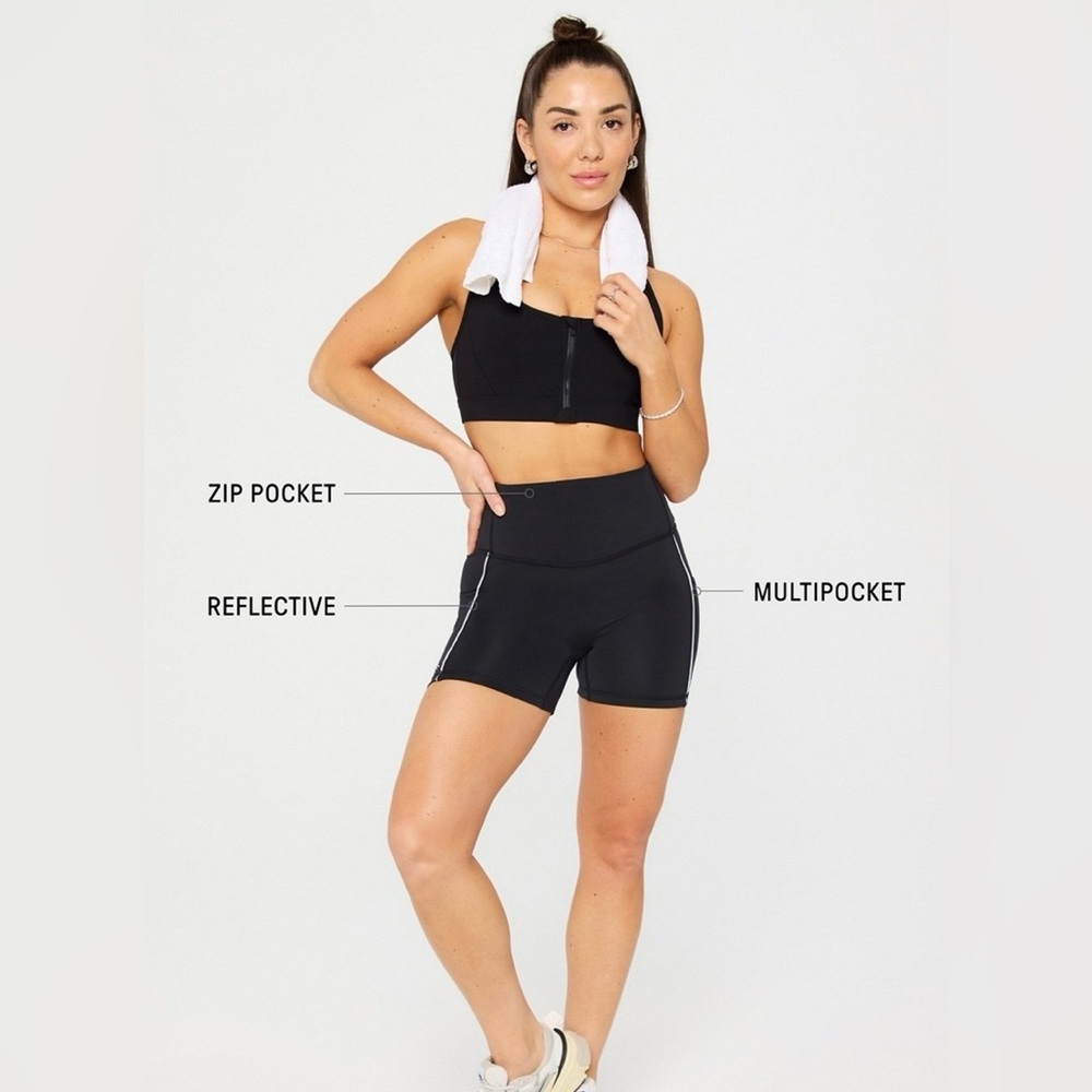Fabletics Motion 365 + Piped High-Waisted Run Black Women's Bike Shorts Medium - Picture 12 of 12